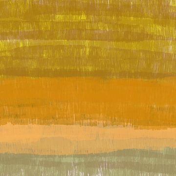 Kleurrijke huiscollectie. Abstract landschap in warm bruin, oranje, geel. van Dina Dankers