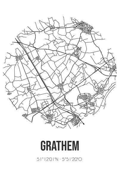 Grathem (Limburg) | Map | Black and white by Prints of Place