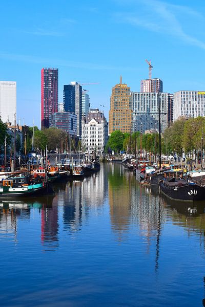 Skyline van Rotterdam met oude haven en woonboten van Studio LE-gals