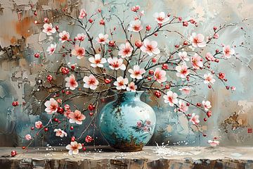 Winter Stilleven Bloemen | Icy Blossoms in Serene Blues van Kunst Kriebels