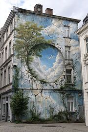 Cirkels in de stad - Dromerig street art kunstwerk van BowiScapes - Fine Art en Urban Wandkunst