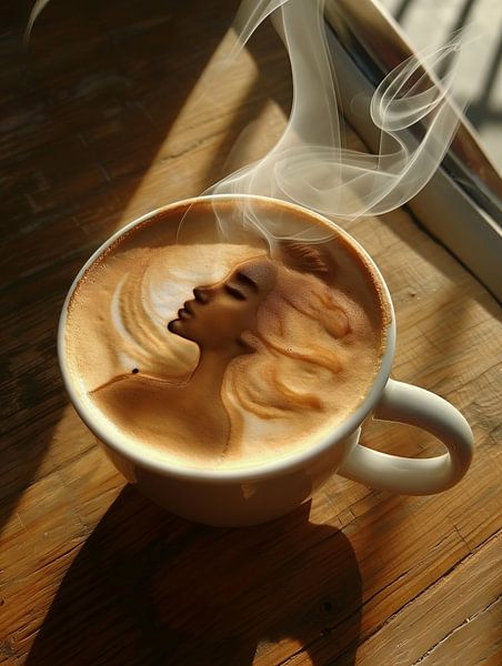 drinking a cup of coffee or cappuccino with a female person by Egon Zitter