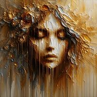 Women's face oil painting flowers