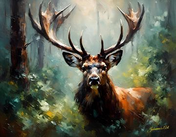 Wilde dieren - Geabstraheerd surrealisme - Hert 1 van Johannas Art Creations