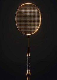Gouden badmintonracket op een donkere achtergrond van Morgan