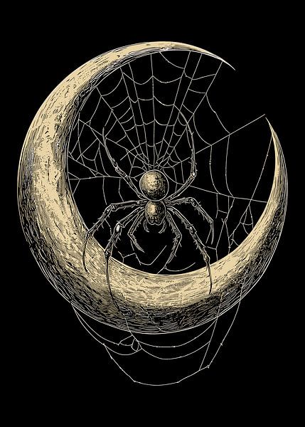 Spinne im Netz vor Mondsichel von Pixelbull Design