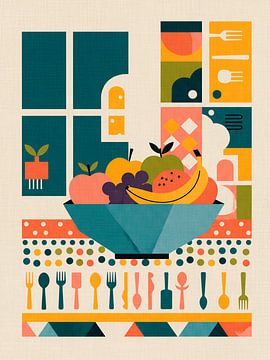 Art for the kitchen: Abstract fruit basket in a geometric kitchen composition by STUDIO ARTSY