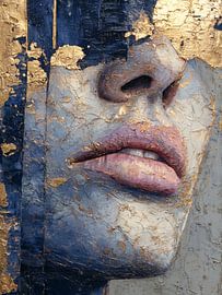 Abstracte Lippen in Blauw en Goud – Luxe Moderne Kunst voor aan de Muur