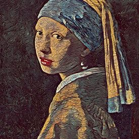 Donkere versie van het Meisje met de Parel van Johannes Vermeer van Classics Remastered.nl