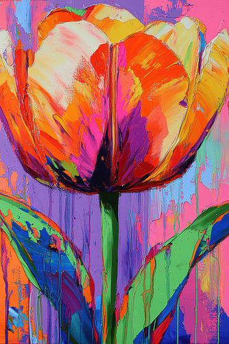 Farbenfrohe moderne Blumenkunst mit abstrakter Tulpe
