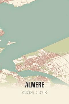 Retro kaart van Almere, Flevoland. van MijnStadsPoster
