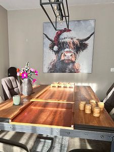 Scottish Highlander Winter Portrait with Santa Hat