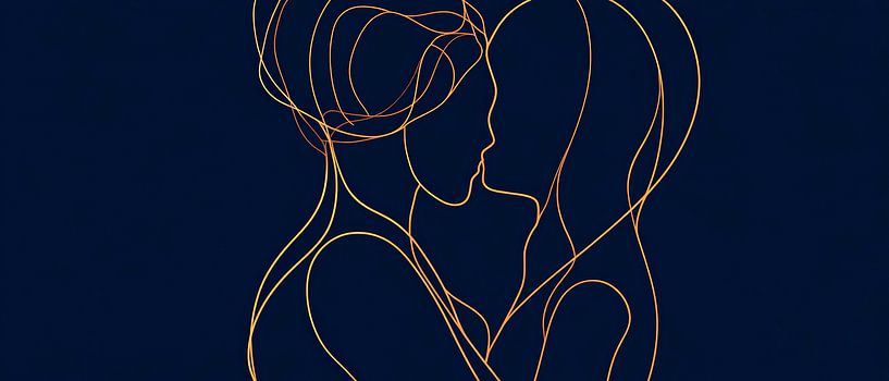 Zwei sich umarmende Silhouetten – Minimalistisch von Poster Art Shop