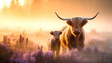 Scottish Highlanders: motherly love by ByNoukk