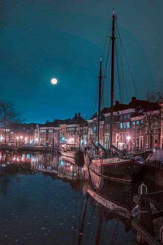 Foto van het Hoge der A in Groningen tijdens de Nacht