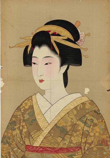 Elegante Geisha im goldenen Kimono von Artivisual