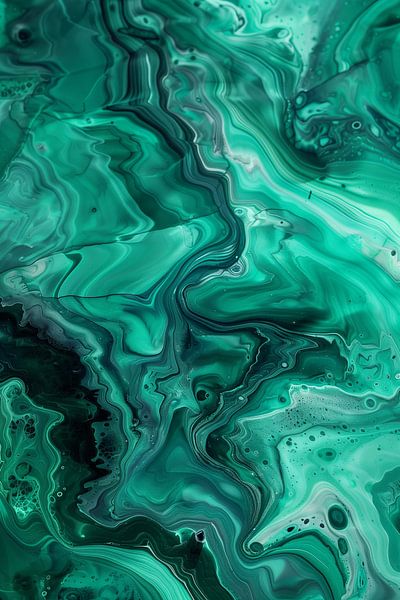 Vloeiende vormen in smaragd en blauw van artefacti