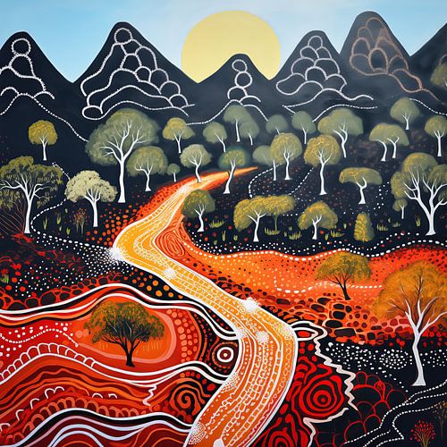 Peinture autochtone de la rivière sur Virgil Quinn - Decorative Arts