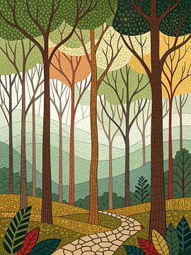 Het fluisterende bos: Een sereen herfstpad door een gestructureerd bos van Artistic