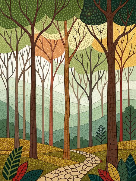 The Whispering Woods: A Serene Autumn Path Through Textured Forest by Artistic