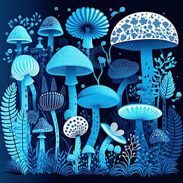 Mushrooms at night by Vlindertuin Art