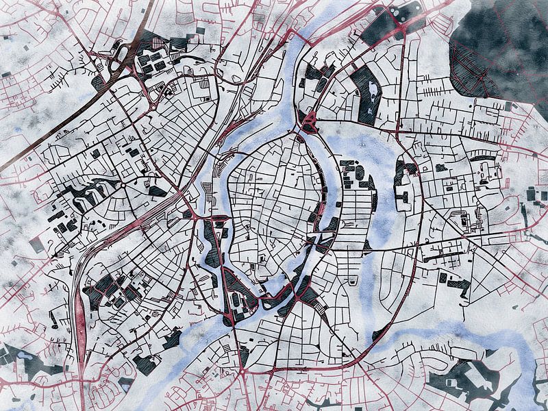 Kaart van Lübeck in de stijl 'White Winter' van Maporia