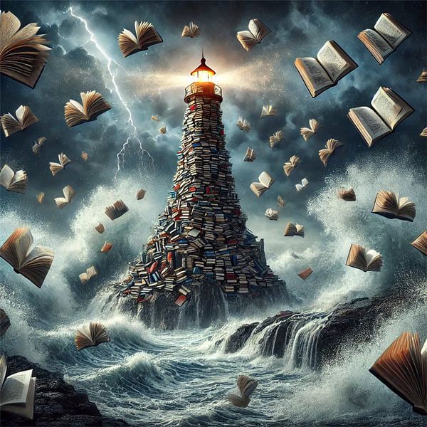 The Lighthouse of Knowledge - Magical poster for visionaries and book lovers by Eric Nagel