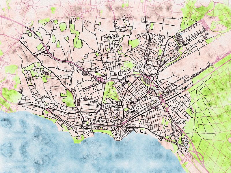 Map of Friedrichshafen with the style 'Soothing Spring' by Maporia