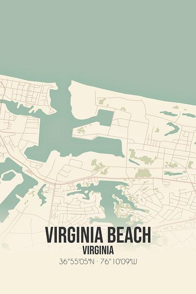 Vintage map of Virginia Beach (Virginia), USA. by Prints of Place