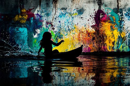 Silhouet met kleurrijke achtergrond