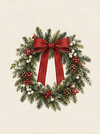 Festlicher Weihnachtskranz mit roter Schleife von IamHomeStudio
