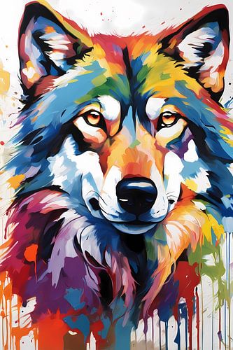 Kleurrijk wolf portret schilderij