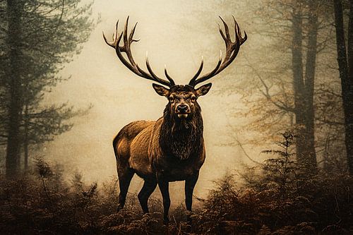 Hert in een mistig landschap