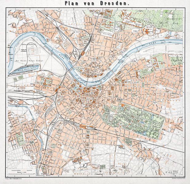 Dresden stadsplattegrond 1912 van Atelier Liesjes