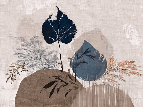Wabi-Sabi filosofie: Botanische compositie in blauw en aardetinten