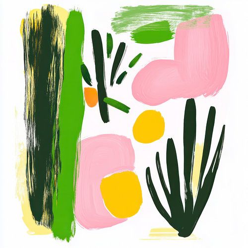 Verspielter Frühling: Ein farbenfrohes minimalistisches Kunstwerk