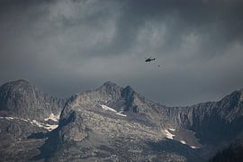 Moody Swiss Mountain with Helicopter