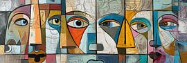 Kubistisch Portretschilderij | Colorful Gazes Unite van Kunst Kriebels