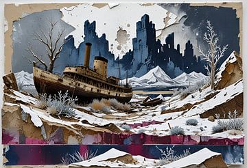 Onwerkelijk winterlandschap met stoomboot van Nick Wendt