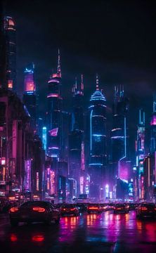 Digitale stad bij nacht van A.D. Digital ART
