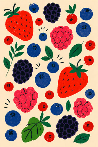Berry pattern featuring strawberries and raspberries