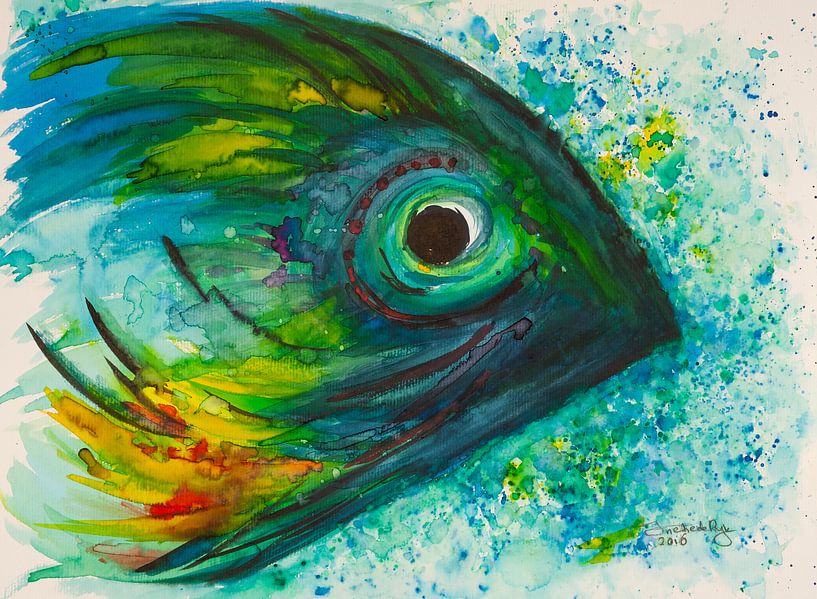 Blauw met groene vis. van Ineke de Rijk