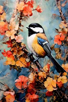 Chickadee vogel schilderij kleuren kunst #Chickadee van JBJart Justyna Jaszke