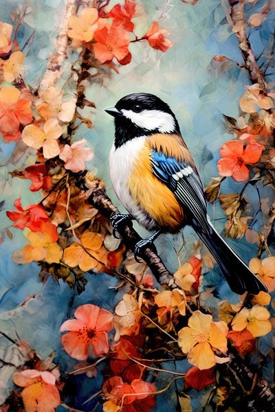 Chickadee vogel schilderij kleuren kunst #Chickadee van JBJart Justyna Jaszke