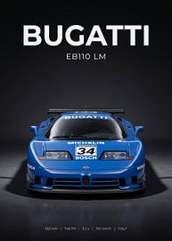 Photo en studio de la Bugatti EB110 LM, vue de face sur Cross