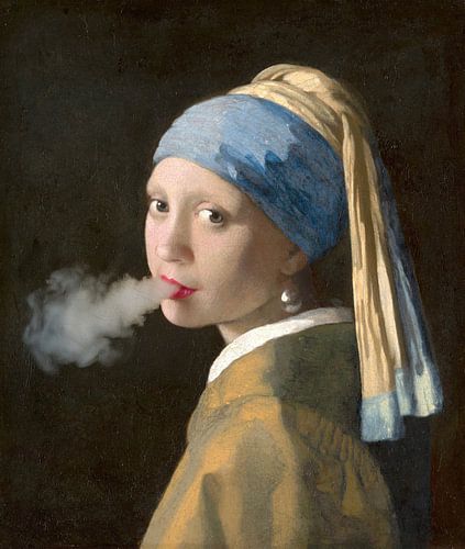 Meisje met de parel aan het vapen.