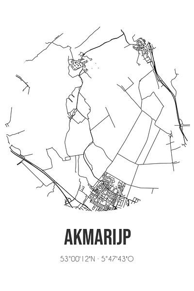 Akmarijp (Fryslan) | Map | Black and white by Prints of Place