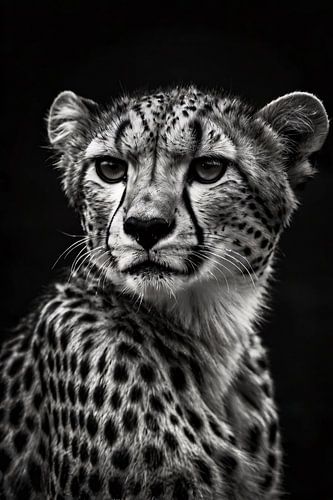 Zwart-wit close-up portret van een cheeta