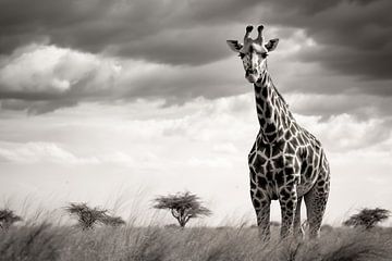 Giraffe in de dierenwereld van de savanne, monochroom van Animaflora PicsStock