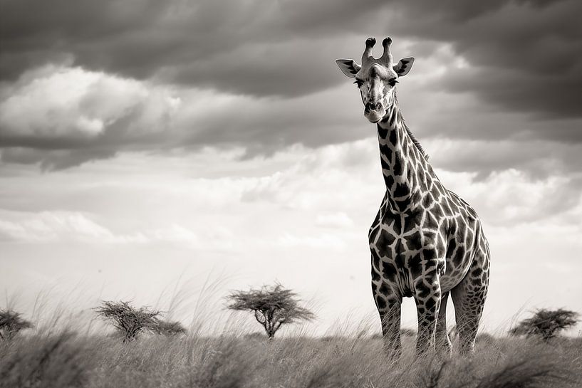 Giraffe in der Tierwelt der Savanne, monochrom von Animaflora PicsStock